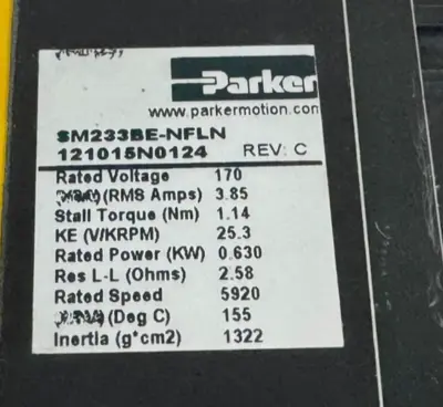 NEW PARKER SM233BE-NFLN SERVO MOTOR REV. C SM233BENFLN