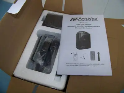 AmpliVox SW245B Compact Dual Wireless Microphone Bluetooth Audio Public Address PA Sound System - NEW IN BOX