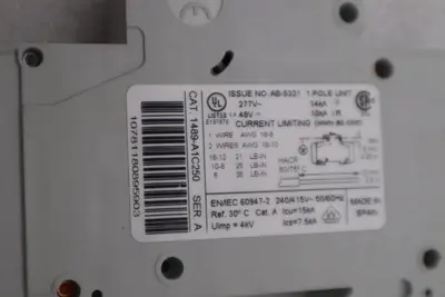 AB Allen-Bradley 1489-A1C250 Current Limiting Circuit Breaker STK H1096A
