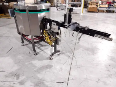 Used Shibuya Hoppmann Centrifugal Vial Feed System & Pre-Feed Elevator Bottle Feed Hopper Elevator Michigan US | Maverick Industrial Sales #1390580