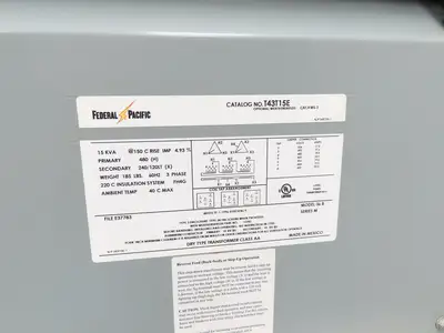 Federal Pacific T43T15E Stepdown Power Transformer 15kva 3Ph HV 480 LV 240/120
