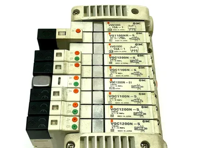 VV5QC11-09N3TD0-S | SMC  Manifold Base w/ Terminal Box and Solenoids - Used