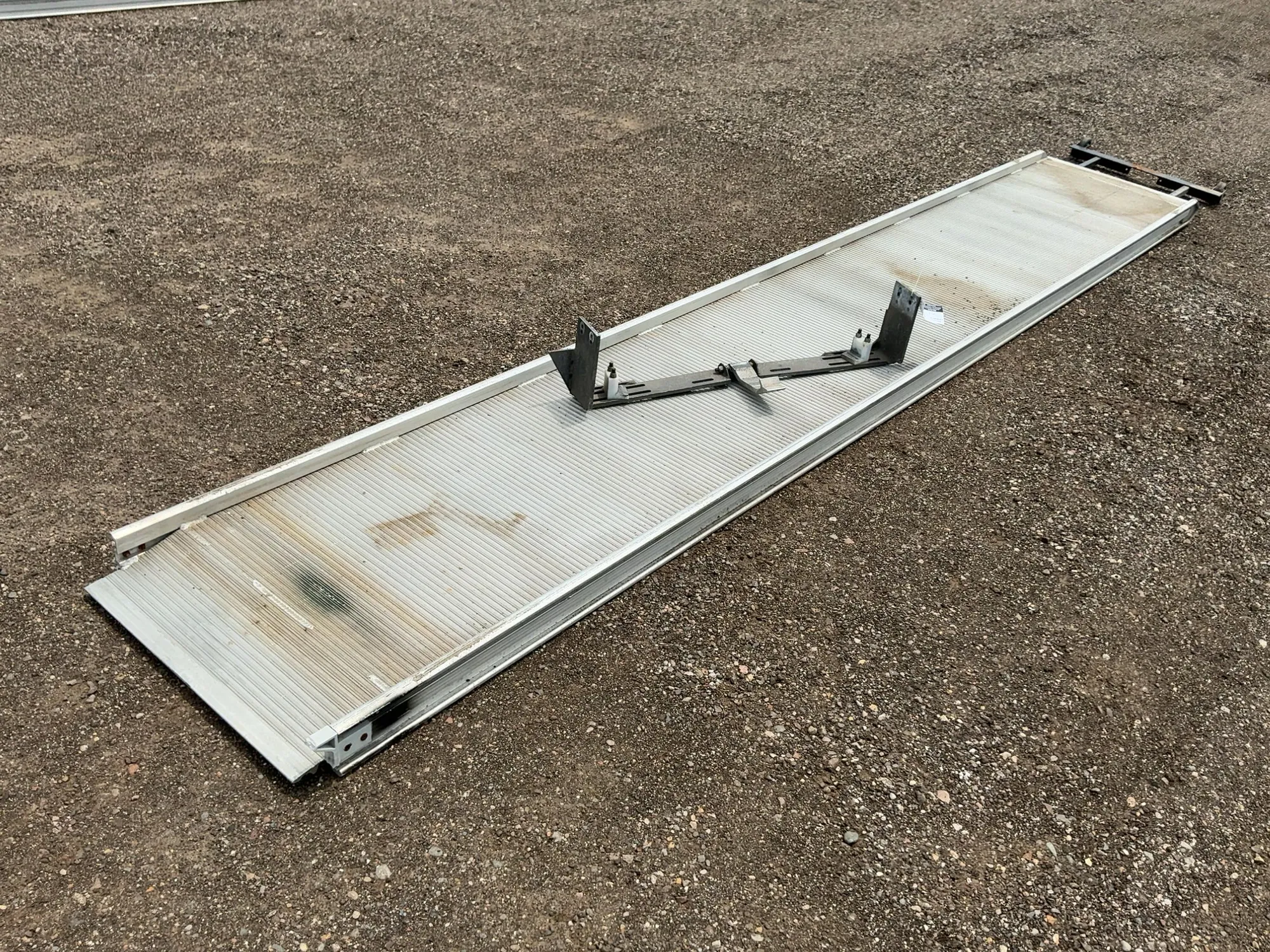 Used Aluminum Ramp for Box Truck, approx. 13’8” long x 26-1/4” wide, 24” wide between side, comes wi...