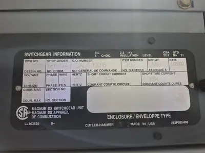 Magnum DS 600V 3200A 65kA Switchgear Lineup w/ MDS616 & MDS632 Breakers