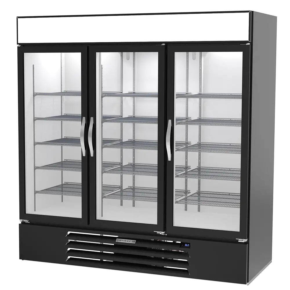Beverage-Air MMR72HC-1-B 75" Marketmax® Three Section Glass Door Merchandiser - (3) Left/right Hinge Doors, Black, 115v