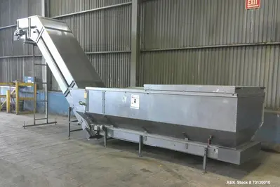 Used Stainless Steel Inclined Conveyor | Hopper Feed Elevator Conveyor System