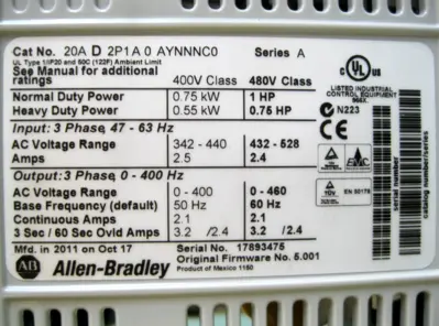 USED Allen-Bradley 20A D2P1A0AYNNNC0