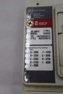 CUTLER-HAMMER HM2P400X5WS10 MOTOR CIRCUIT PROTECTOR SERIES C STOCK #3214