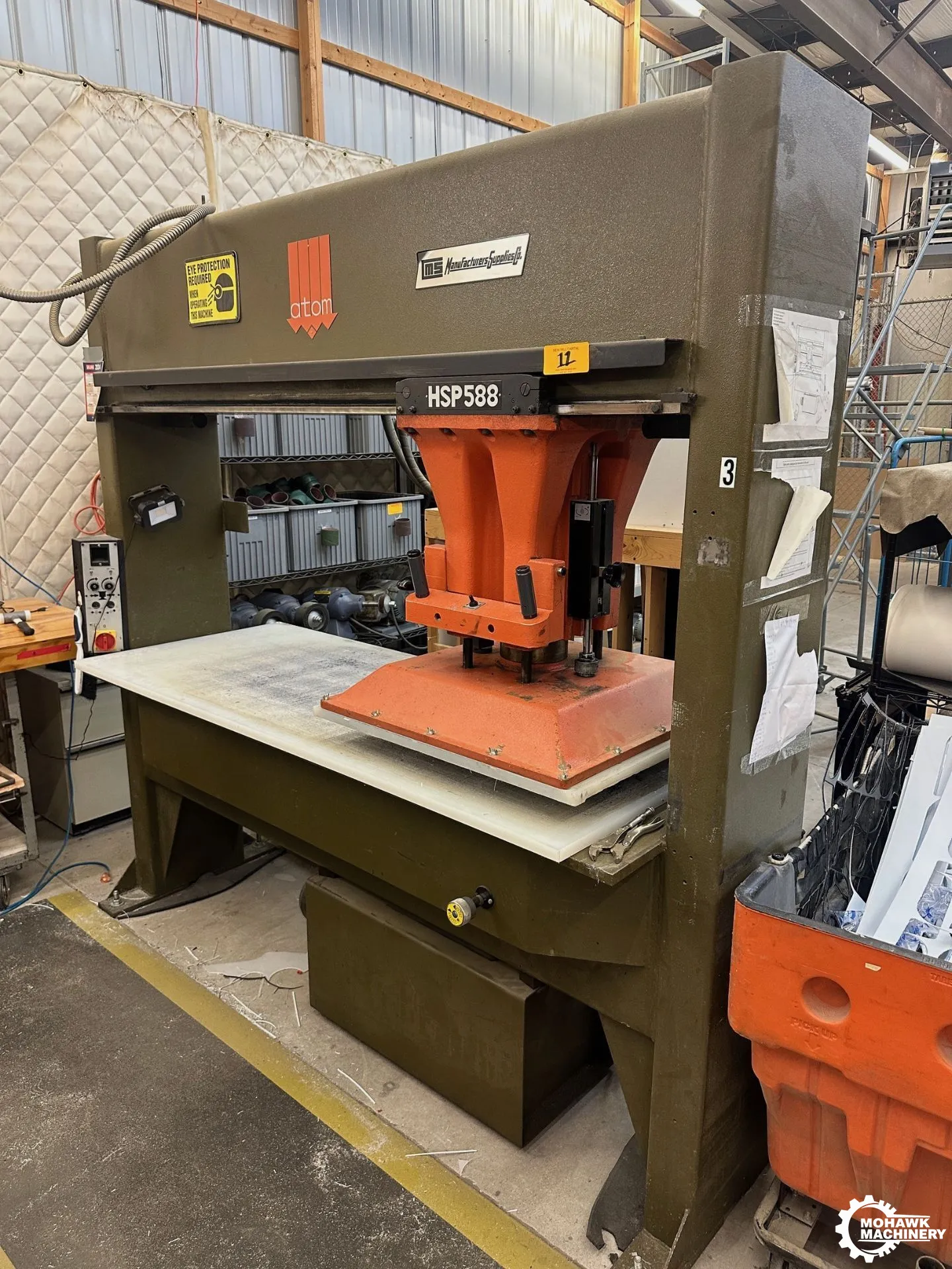 30 TON ATOM MANUFACTURES SUPPLIES "HSP588/10” TRAVELING -HEAD HYDRAULIC DIE CUTTING CLICKER PRESS