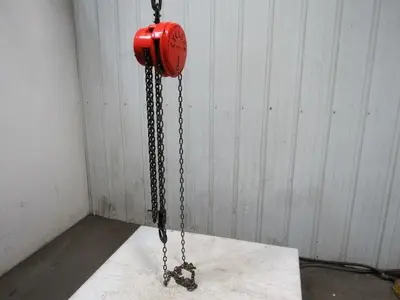 CM Cyclone Model M 1 Ton Manual Chain Fall Hoist 8' Lift w/Load Limiter Tested