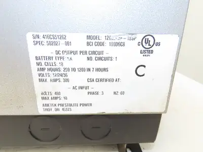 Ametek 1200EC3F Eclipse II Plus Forklift Battery Charger 12/24/36V 1200Ah 480V