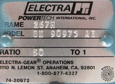 NEW ELECTRA GEAR 8N-90973-AE GEAR REDUCER RATIO 50:1 FRAME 267M 8N90973AE