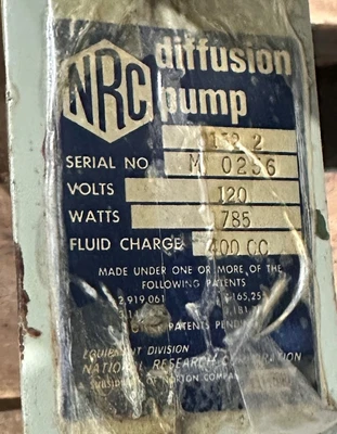 NRC 01322 DIFFUSION PUMP