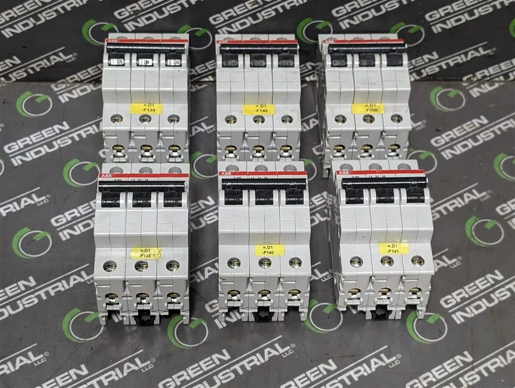 Lot of 6 ABB S203-K16 Three Pole Circuit Breakers 16A 400VAC Used