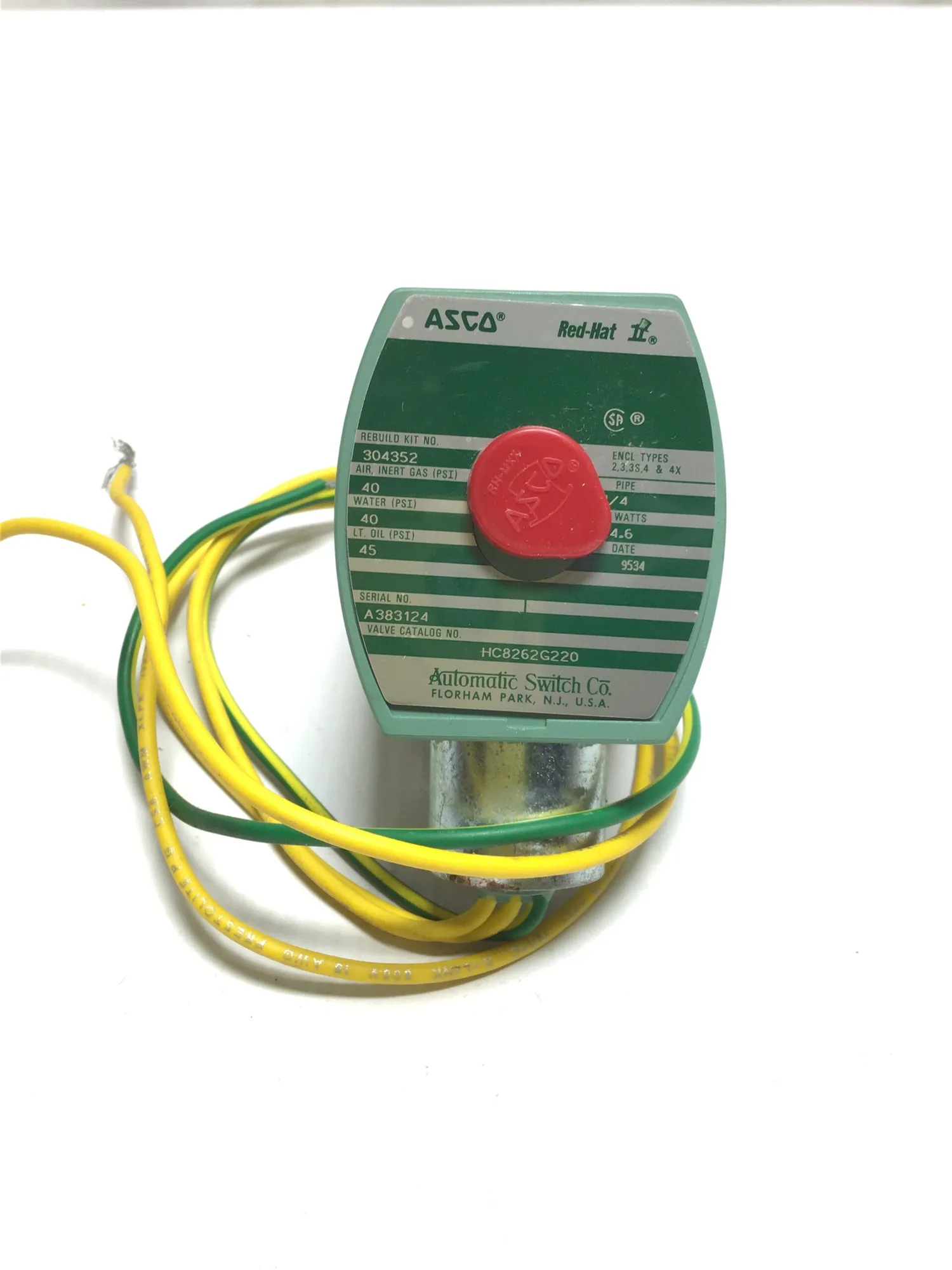 Asco HC8262G220 Red-Hat Solenoid Valve 1/4″ NPT 4.6 Watts 40 Air/Water/Gas PSI