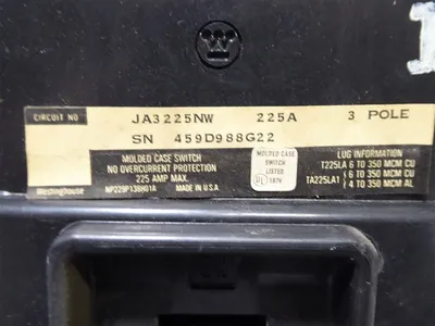 Westinghouse JA3225NW Molded Case Switch 600VAC 225 Amp Used