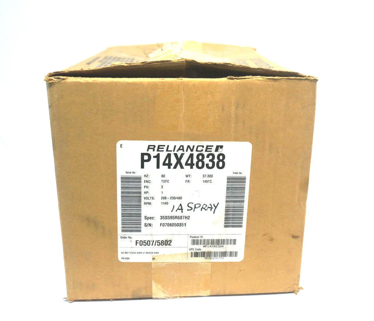 NEW RELIANCE P14X4838 MOTOR 1 HP 3 PHASE 1140 RPM