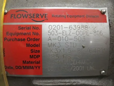 Durco pump model MK3 STD size 1K3x1.5-82/64RV , material CD4M with base and 575v Motor