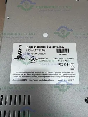 USED HOPE INDUSTRIES HIS-ML17-SGAG TOUCHSCREEN MONITOR 100-240 VAC