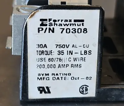 FERRAZ SHAWMUT 70308 FUSEHOLDER. Loc4B20
