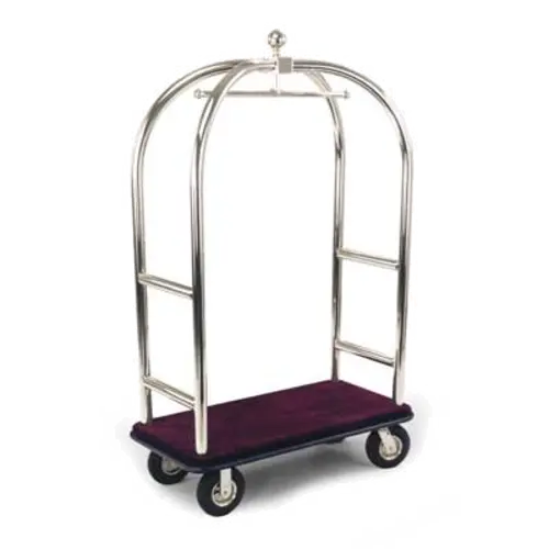 Forbes Industries Birdcage Luggage Cart w/ (2) Push Bars & Carpeted Deck - 24"L x 48"W x 78"H, Polished Brass (2423)