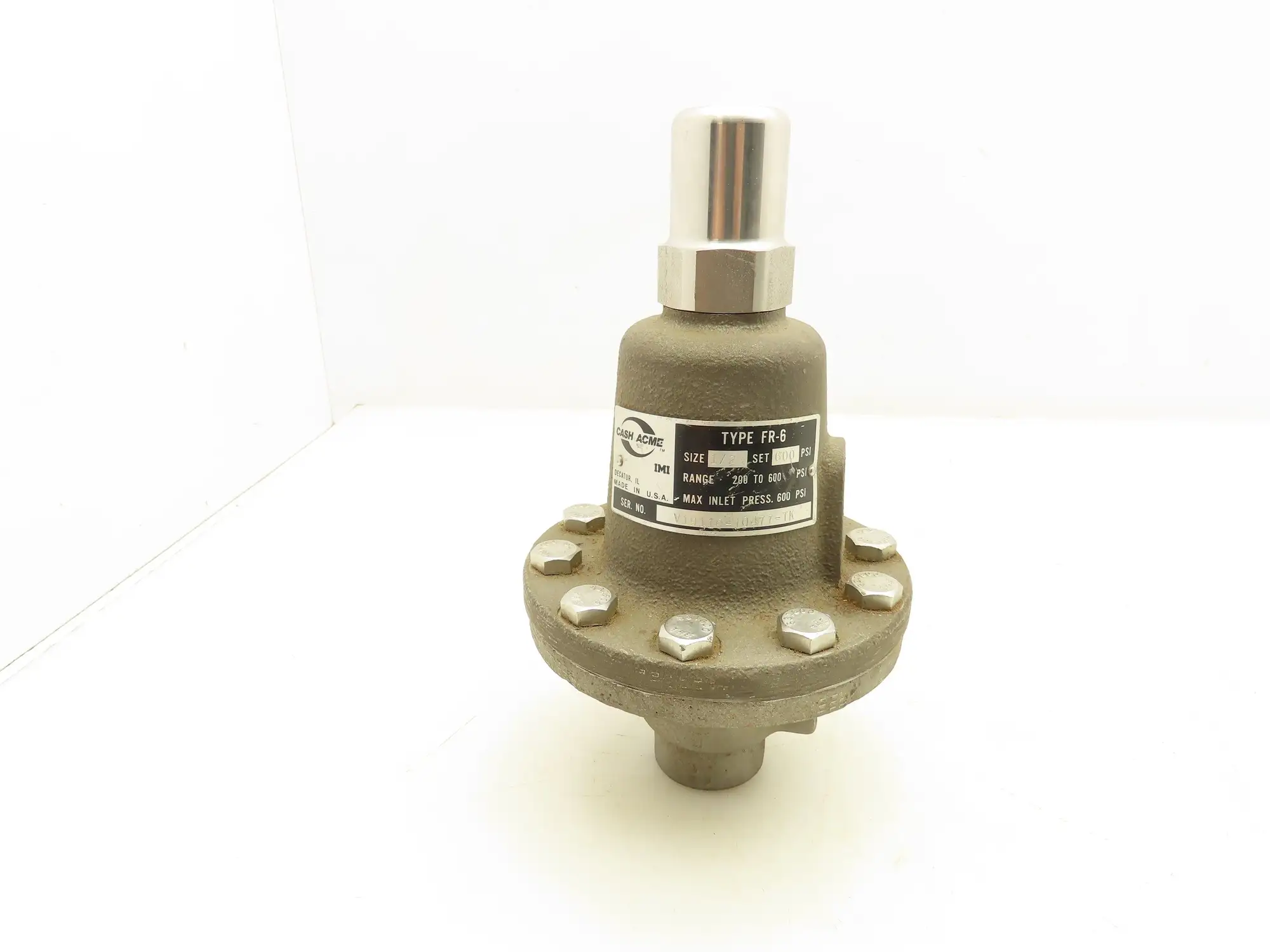 Cash Acme TYPE FR-6 Back Pressure Valve 200-600 PSI -20°F Min. Temp. 1/2" NPT