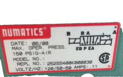 NEW ASCO NUMATICS 252SS400K000030 PNEUMATIC SOLENOID VALVE