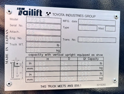 NEW 2025 TAILIFT PFG25