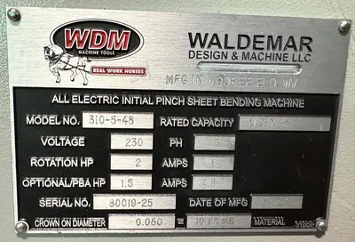 New | in-Stock WDM 310-5-48 Plate Bending Rolls including Pinch Ohio US | CW WOOD MACHINERY #1411826