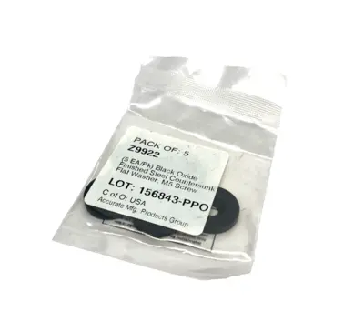 Z9922,92908A250 | Z9922 Countersunk Washer, M5 Screw, Steel, Black Oxide, 5.3 mm Max ID, LOT OF 10 - New