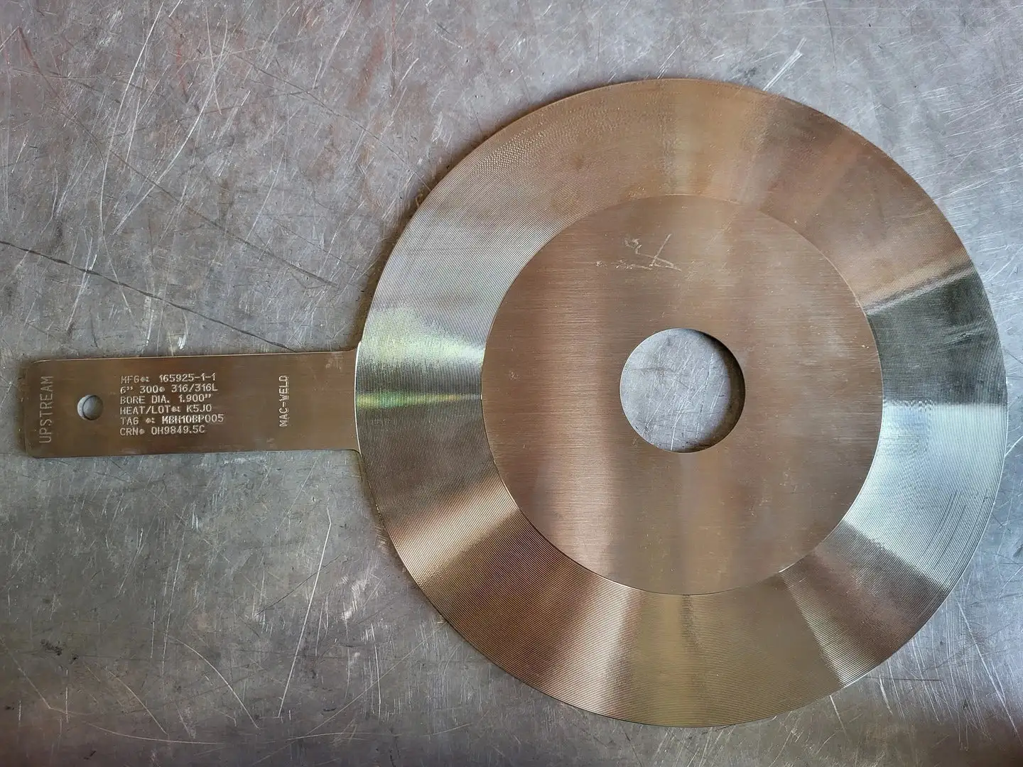 6" Paddle Orifice Plate Upstream 1.900"