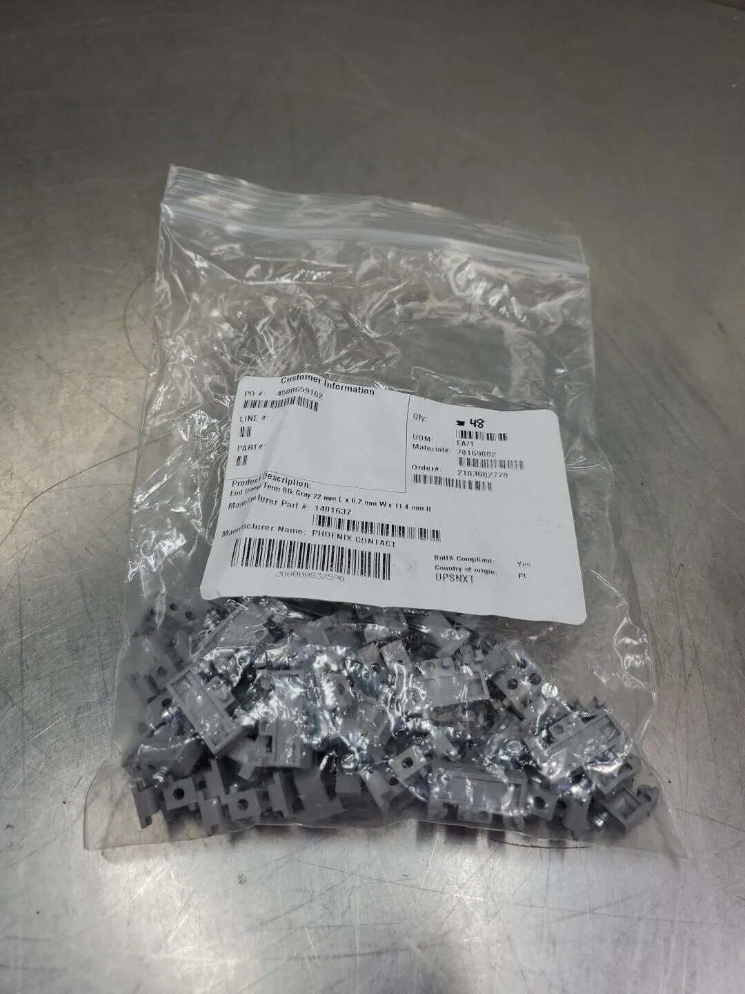 Phoenix Contact 1401637 End Bracket Clamp, 22mmx6.2mmx11.4mm -Lot of 48. 4C-36