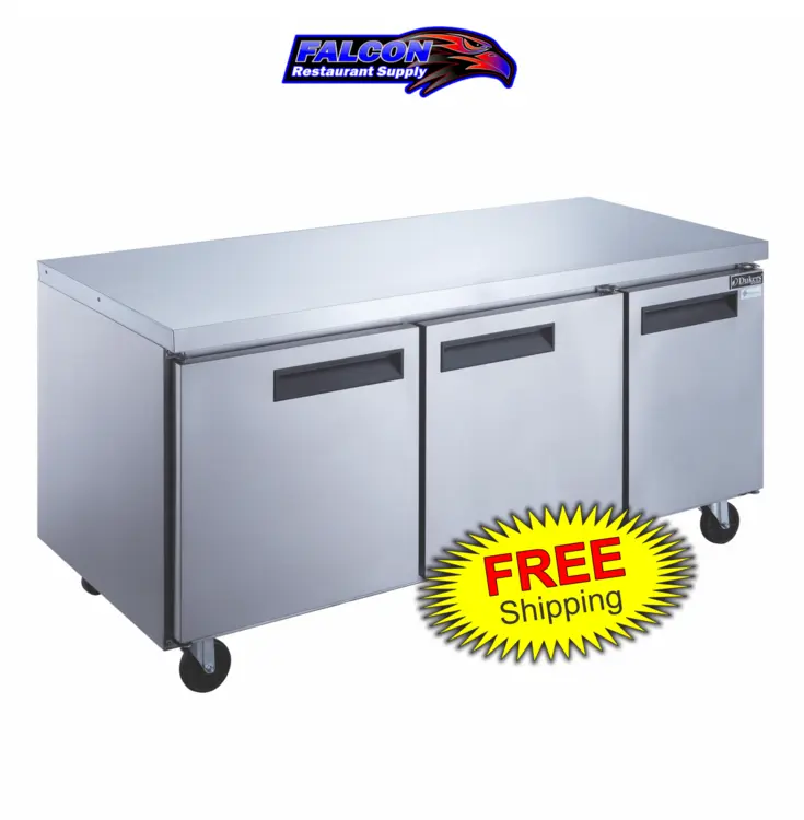 New | in-Stock Dukers New Dukers DUC72F 3-Door Undercounter Commercial Freezer in Stainless Steel Undercounter Freezers Illinois US | Falcon Restaurant Supply #1376269