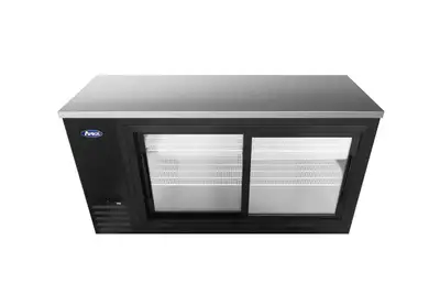 New | in-Stock Atosa New Atosa SBB69SGGRAUS2 69" Back Bar Cooler w/ Sliding Glass Door Shallow Depth (Black Exterior) Bottle Coolers Illinois US | Falcon Restaurant Supply #1375589