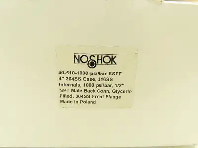 NoShok 40-510-1000 4" Stainless Pressure Gauge 1000 PSI Oil Filled 1/2" NPT