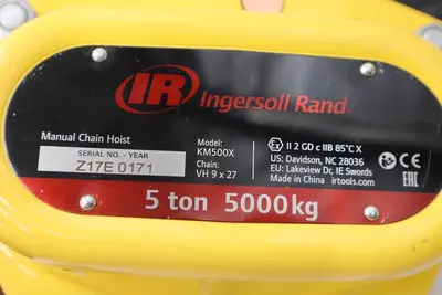 INGERSOLL RAND Manual Chain Hoist Model KM500X - 5 Ton Capacity (NO CHAIN) NEW