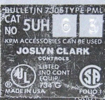 NEW JOSLYN CLARK 5UH6-3-76 RELAY 5UH6376 10A 600V
