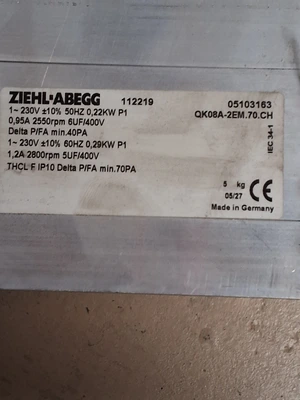 ZIEHL-ABEGG QK08A-2EM.70.CH OVEN VENTILATION BLOWER / COOLING FAN