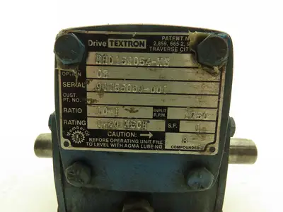 Cone Drive Textron MH015A054-X3 Gearbox 10:1 Reducer 175rpm Dual Shaft 48 Frame