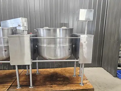 🔴 Heading to Auction May 27 - Used Twin 150 Gallon Cleveland Kettles, 316 Stainless Steel