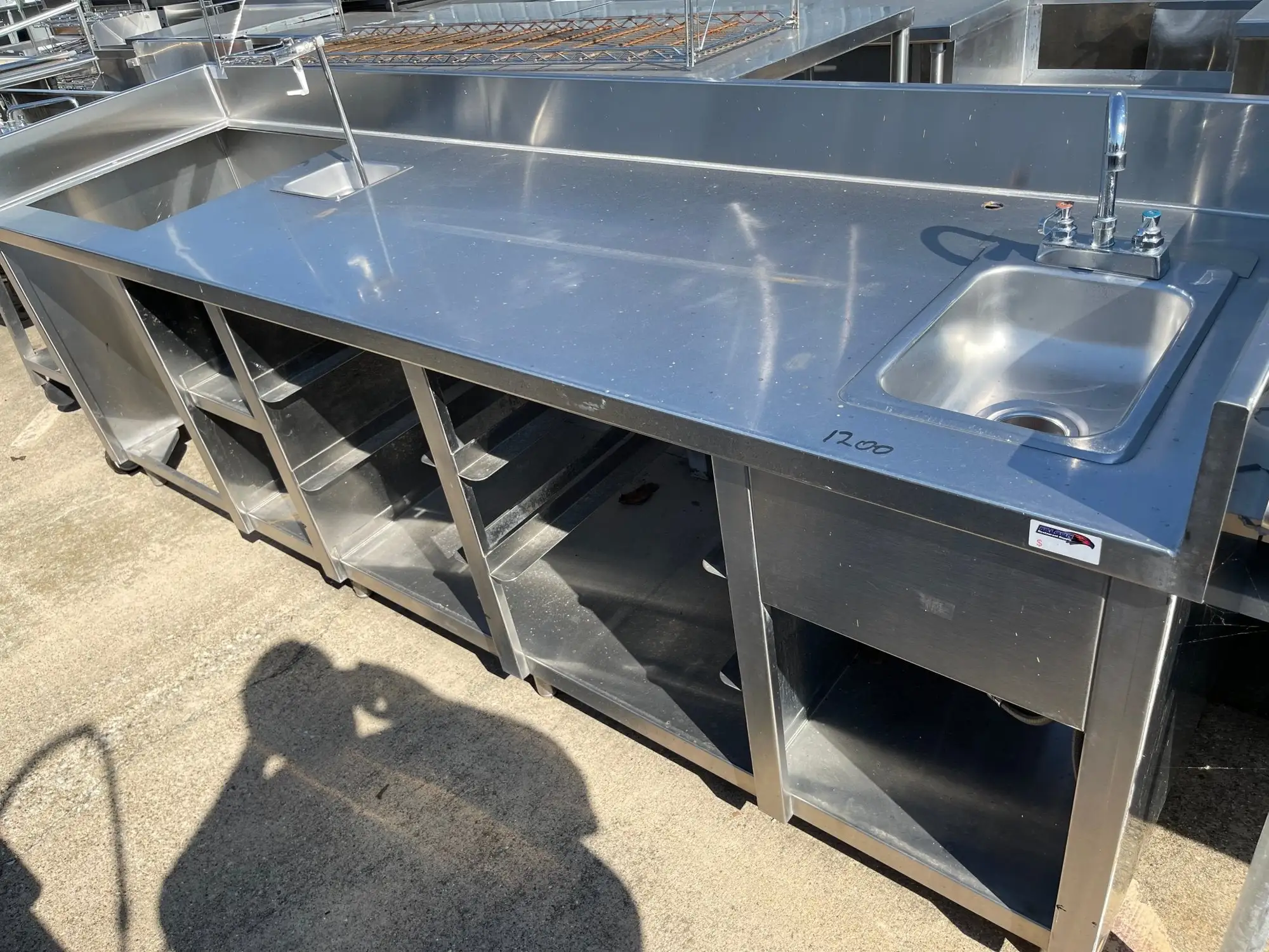 Used Falcon Restaurant Supply Used 108" Stainless Steel Table Counter with Sink and Faucet - SS144 Dishtables Illinois US | Falcon Restaurant Supply #1375999