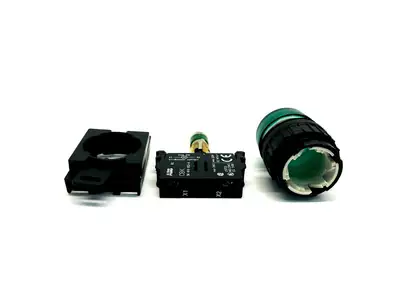 KL1-100G/ KCBH-001 | ABB KL1-100G Green Pilot Light Head w/ KCBH-001 Lamp Block and Holder - Used