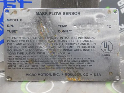 Micro Motion DS040S113 Mass Flow Sensor 1/2" 150# 05759 Meter Factor Used