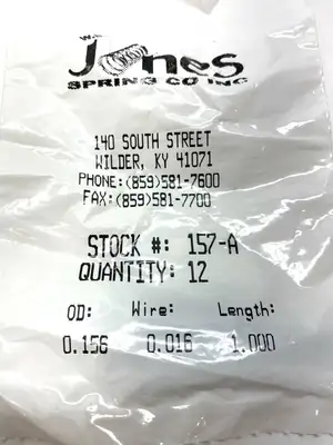 W.B. Jones Spring Co. 157-A Compression Spring 1.00" X 0.156"  Alloy Steel 12Pk