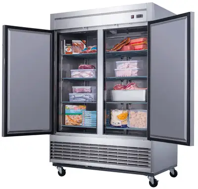 New | in-Stock Dukers New Dukers D55F Stainless Steel Solid 2-Door Commercial Reach-in Freezer Freezers Illinois US | Falcon Restaurant Supply #1376319