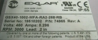 NEW EXLAR GSX40-1002-MFA-RA2-268-RB LINEAR ACTUATOR 460V 74965 3000 RPM