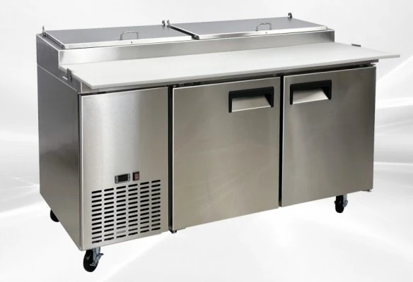 171-0225 71" 2 Door Self Contained Pizza Prep Table Cooler