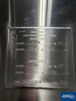USED A&M Process 500 Liter A&B Process Receiver Tank, 316 S/S, 44/150#