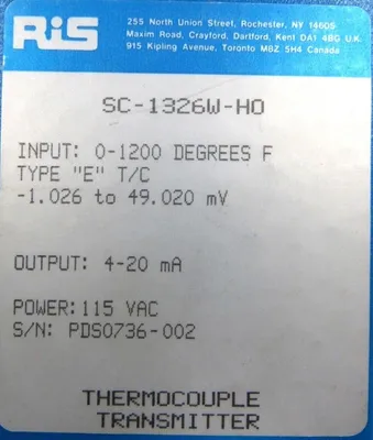 NEW RIS SC-1326W-H0 THERMOCOUPLE TRANSMITTER SC1326WH0