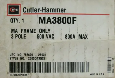 NEW CUTLER HAMMER MA3800F CIRCUIT BREAKER 3P 600VAC 800A 2600D43G02